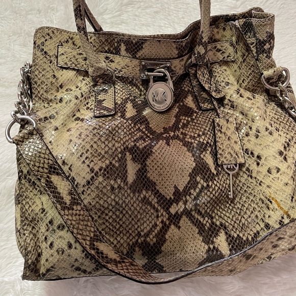 MICHAEL KORS rare snakeskin tote shoulder bag large - Picture 3 of 13